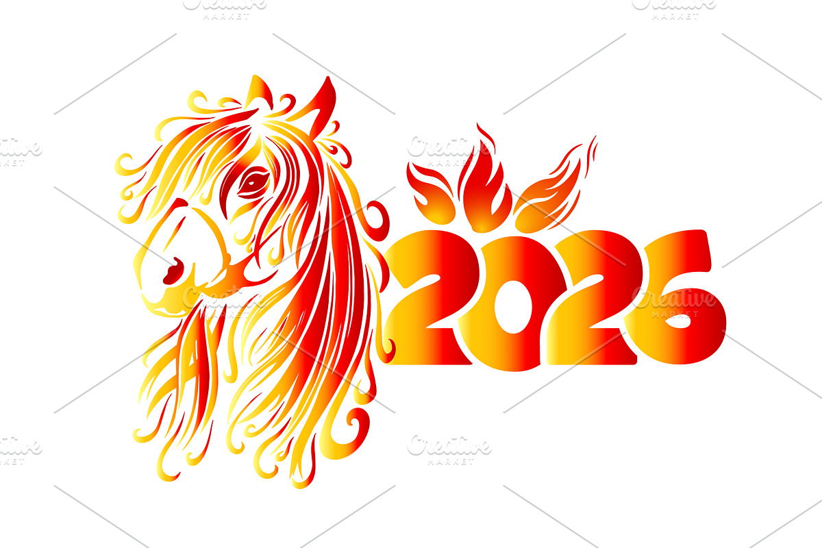 Year 2026 Fire Horse. hand drawing, an Object Illustration by Nenahliadava Design