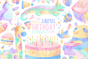 Watercolor Birthday Animals Clipart, an Animal Illustration by DigitalArtsi (Thumbnail 1 of 2)