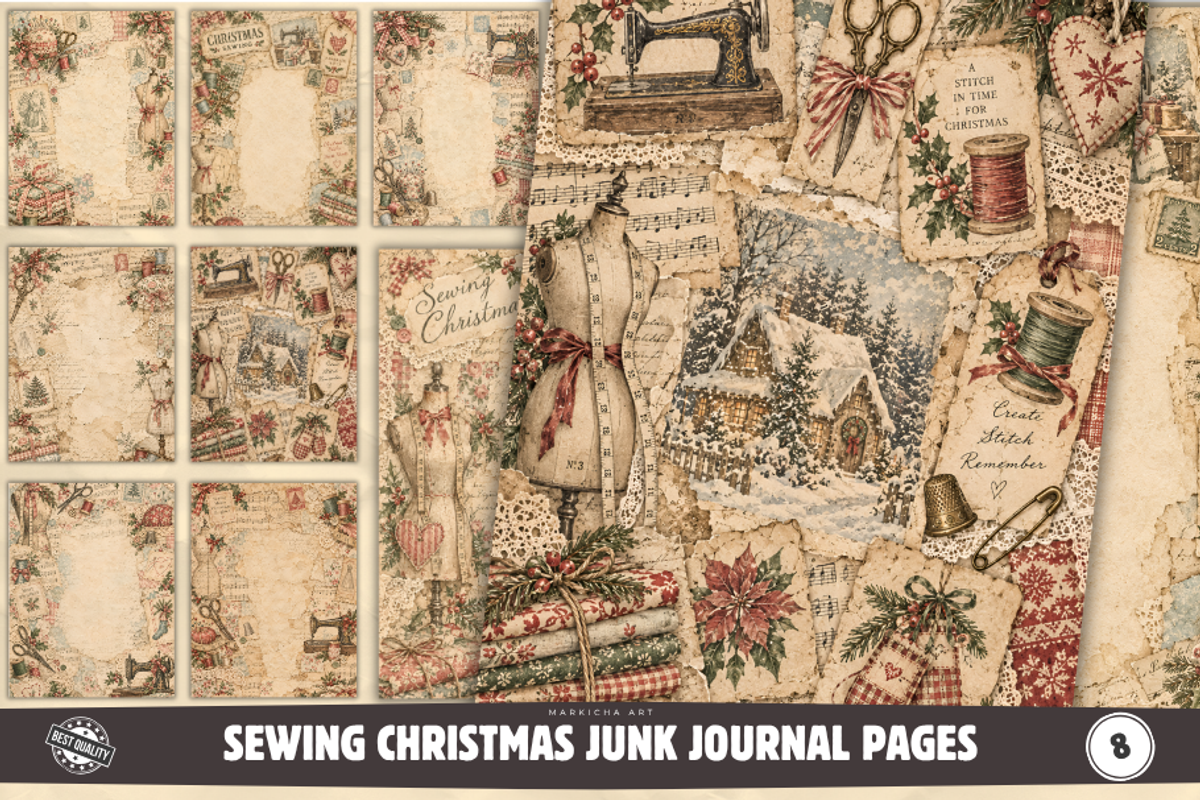 Sewing Christmas Junk Journal Pages, a Background Graphic by Markicha Art (Photo 1 of 5)