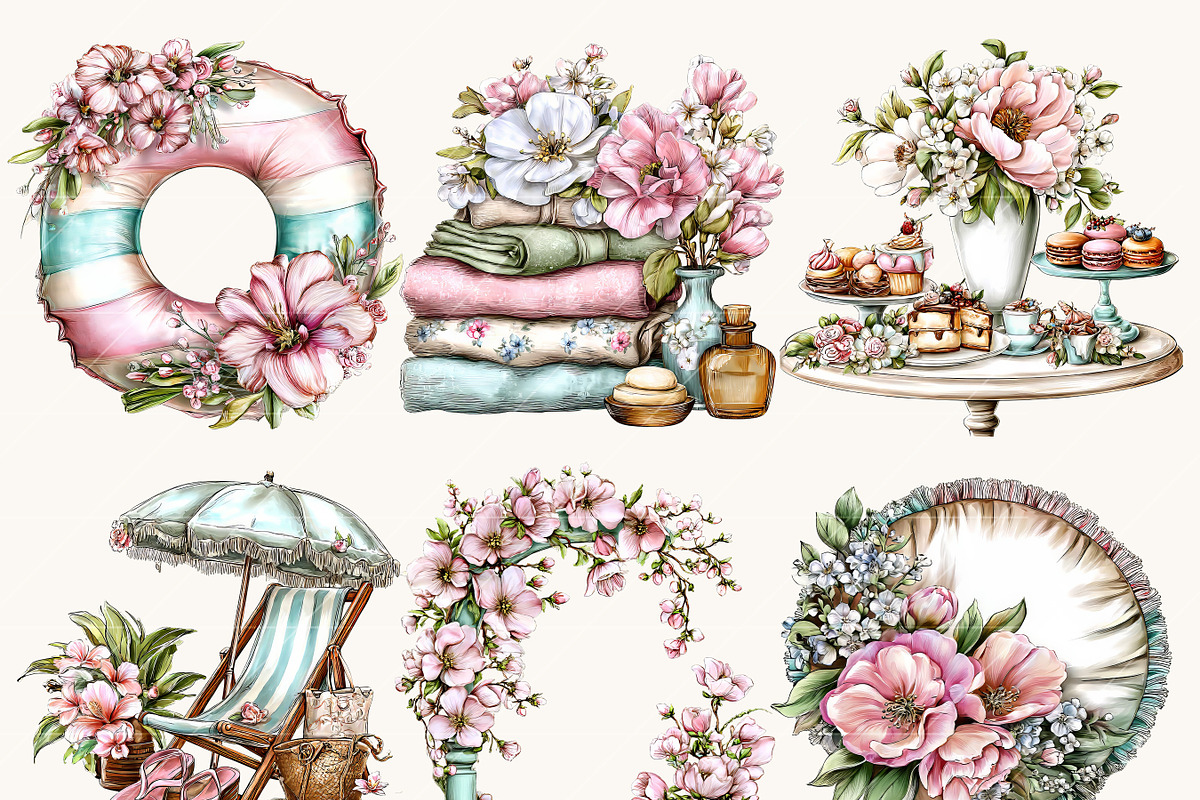 Orchid Beach Summer Clipart, a Seasonal Illustration by BusyDaydesign (Photo 3 of 9)
