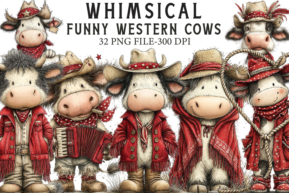 Funny western cows Clipart, an Illustration by Libby Wishes (Photo 1 of 7)