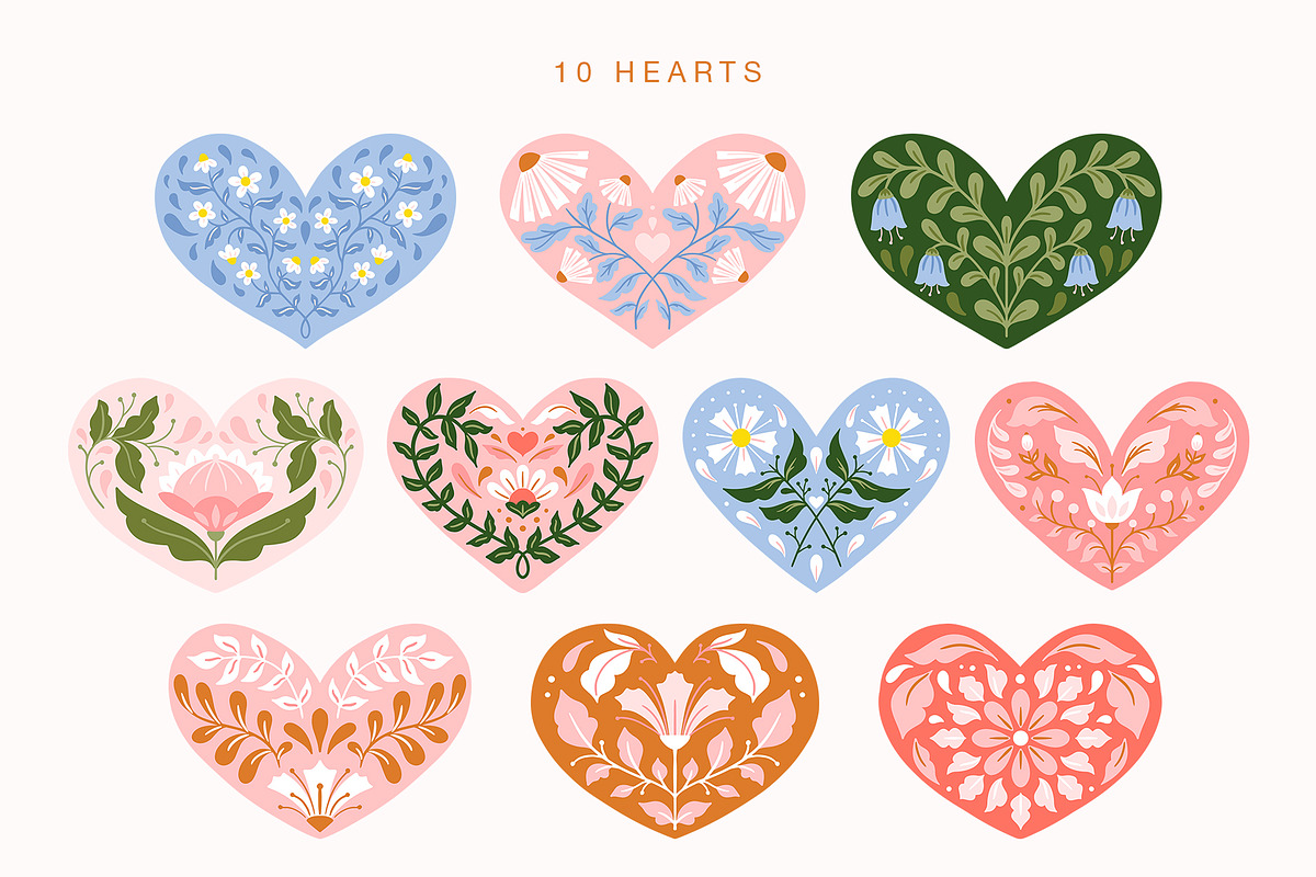 Hearts & Flowers patterns + elements, a Decorative Illustration by Inna Moreva (Photo 2 of 13)