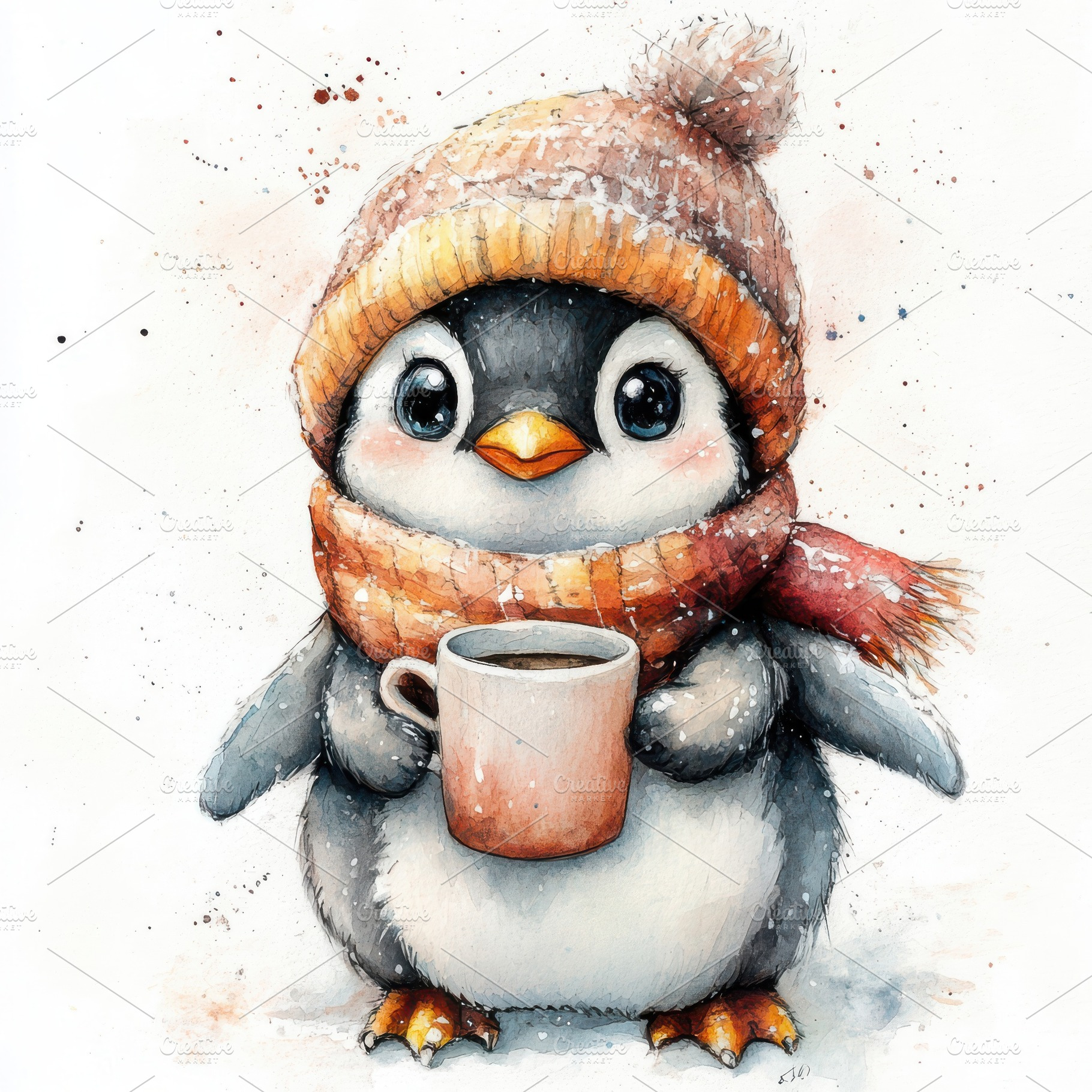 Cute penguin in winter hat scarf enj, an Animal Photo by Pixeness Studio