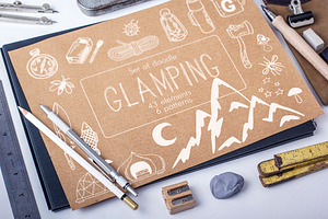 Set of doodle glamping elements