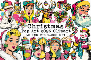 Pop Art Christmas 2026 Clipart, an Illustration by Libby Wishes