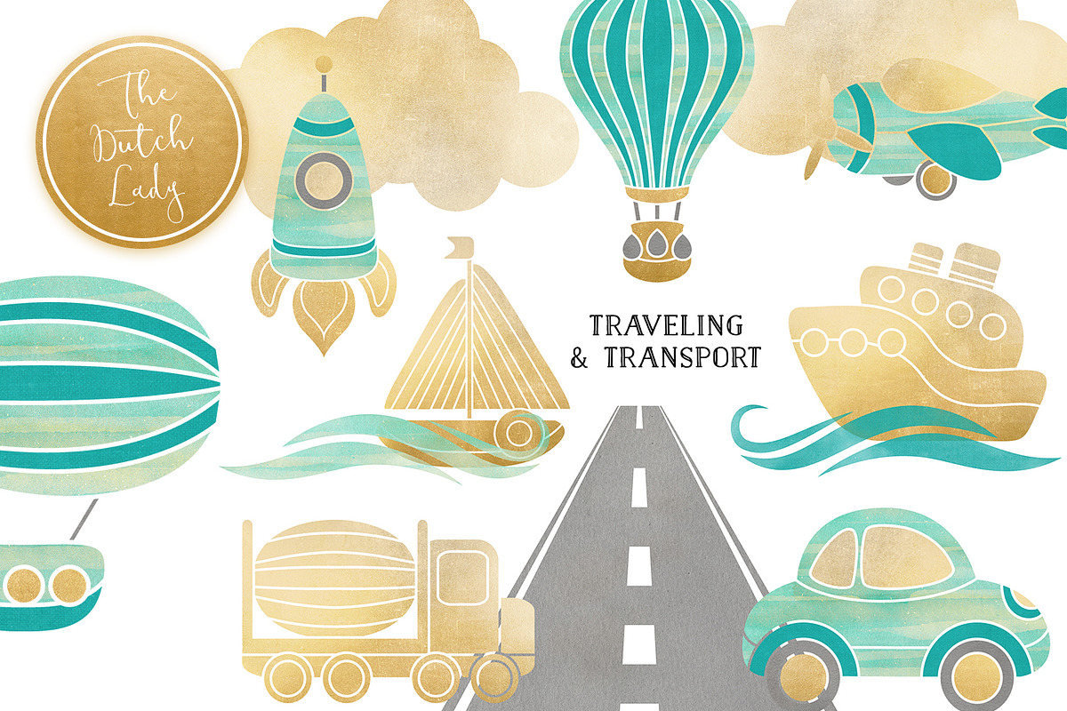 Transportation & Travel Clipart Set, a Transportation Illustration by The Dutch Lady Designs (Photo 1 of 5)