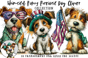Whimsical Funny Patriotic Dog Clipar, an Illustration by OK Design