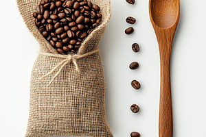 Coffee beans burlap sack wooden spoo, a Food & Drink Photo by Pixeness Studio