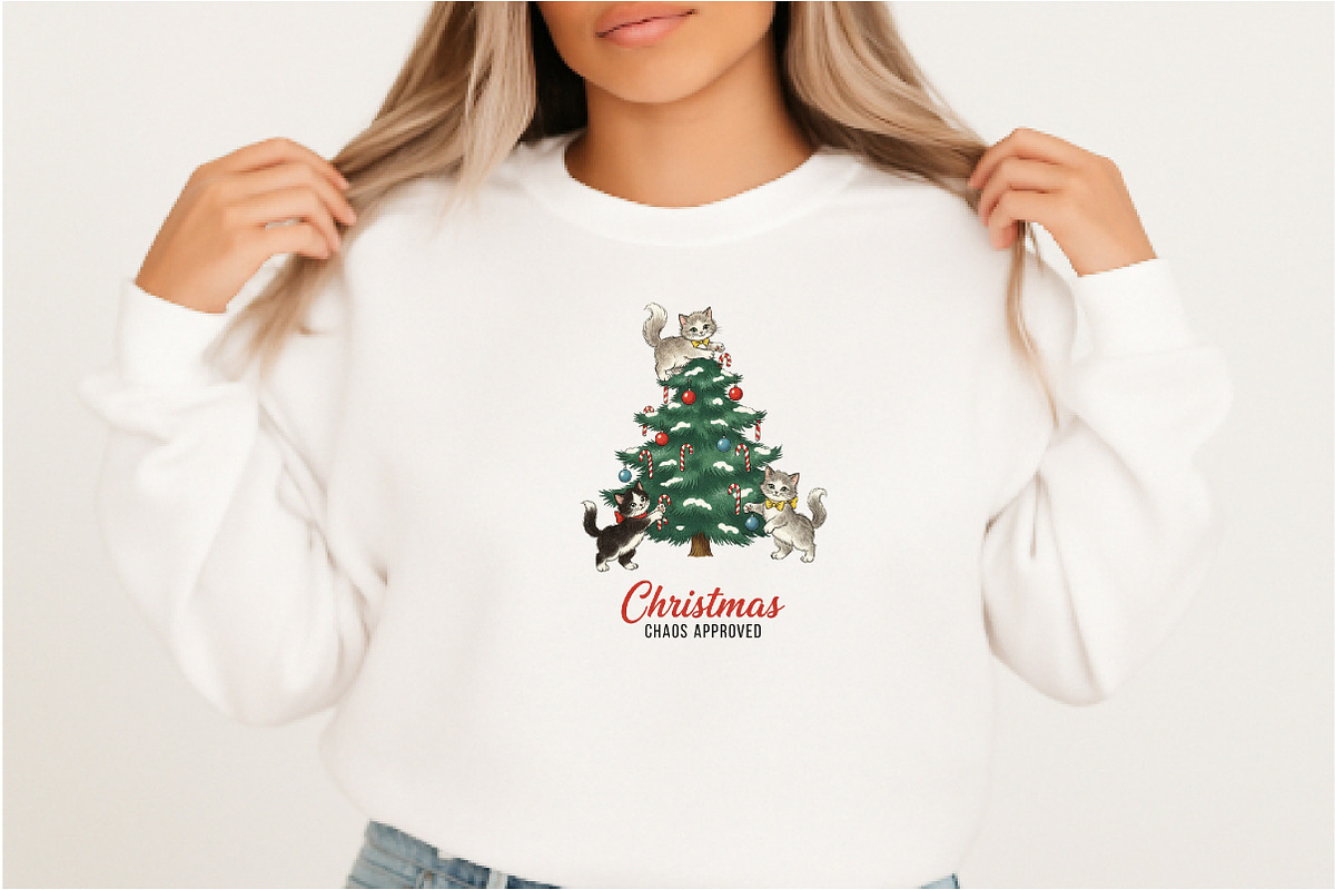 Christmas Tree Vintage Cat PNG, an Illustration by DreamArtGraphic (Photo 4 of 6)