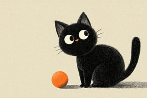 Black cat plays with ball, a Photo by Beautiful things