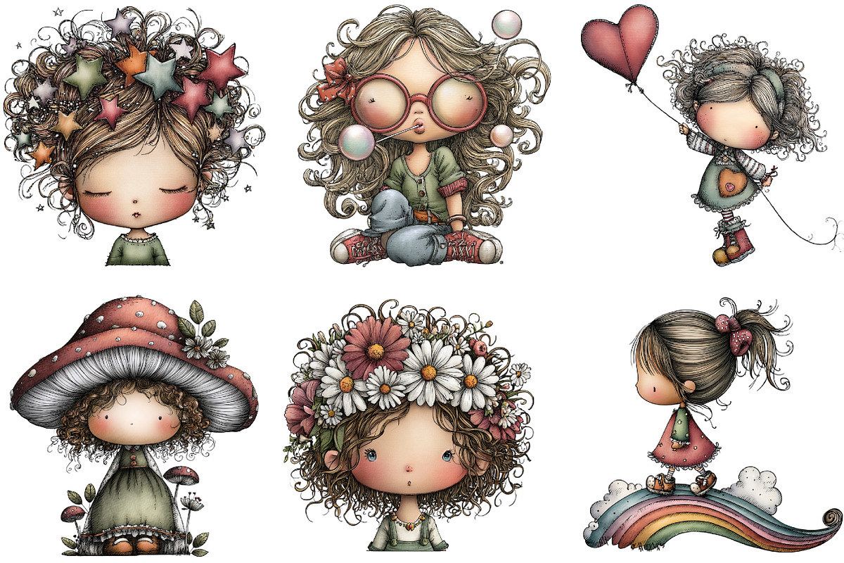 Whimsical Girl Clipart, an Illustration by DreamArtGraphic (Photo 5 of 5)