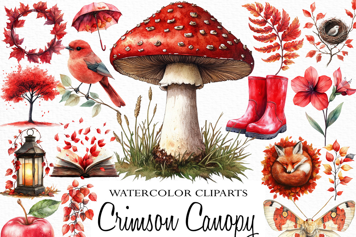 Watercolor Crimson Canopy Clipart, an Illustration by Craft Nest (Photo 1 of 6)
