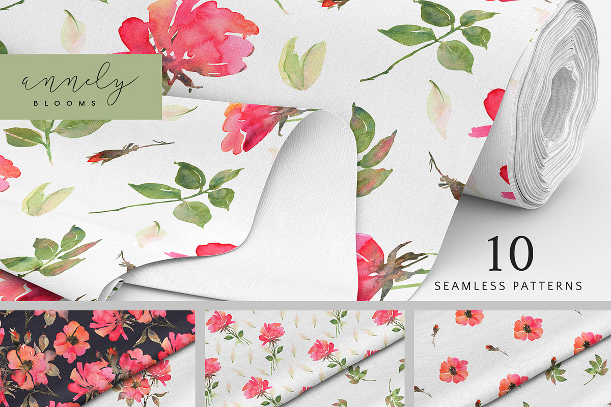 Watercolor flowers seamless patterns, a Pattern Graphic by AnnelyBlooms (Photo 1 of 7)