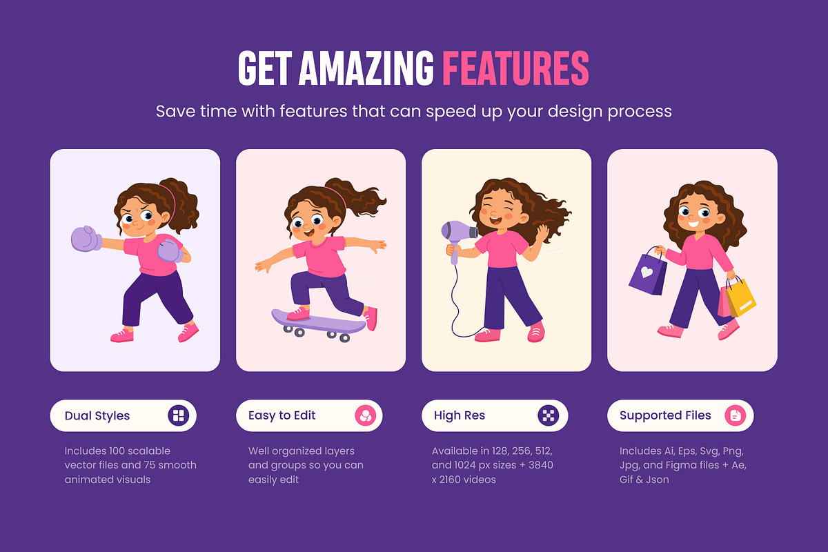 175 Girl Flat Vector Icons Bundle, an Emoji Icon by Creative Stall (Photo 2 of 10)