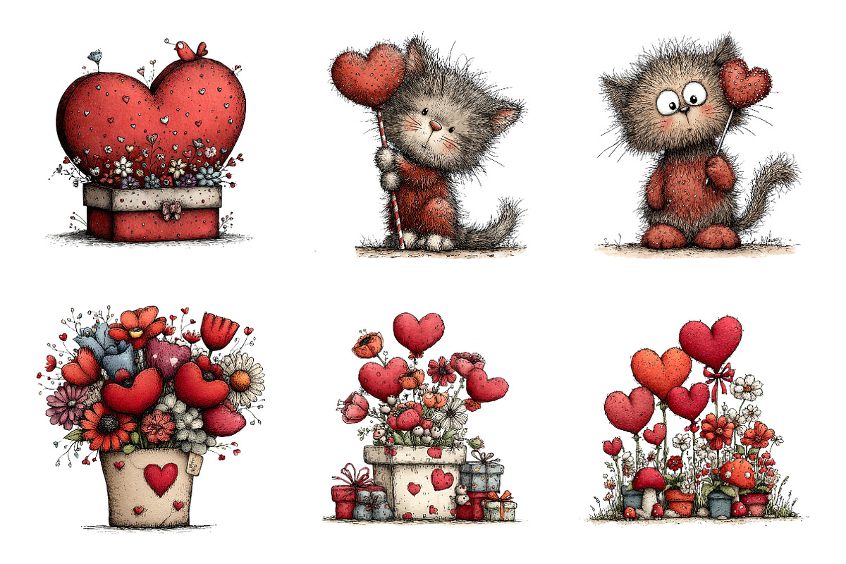 Whimsical valentines day clipart, an Illustration by SinaCreation (Photo 4 of 11)