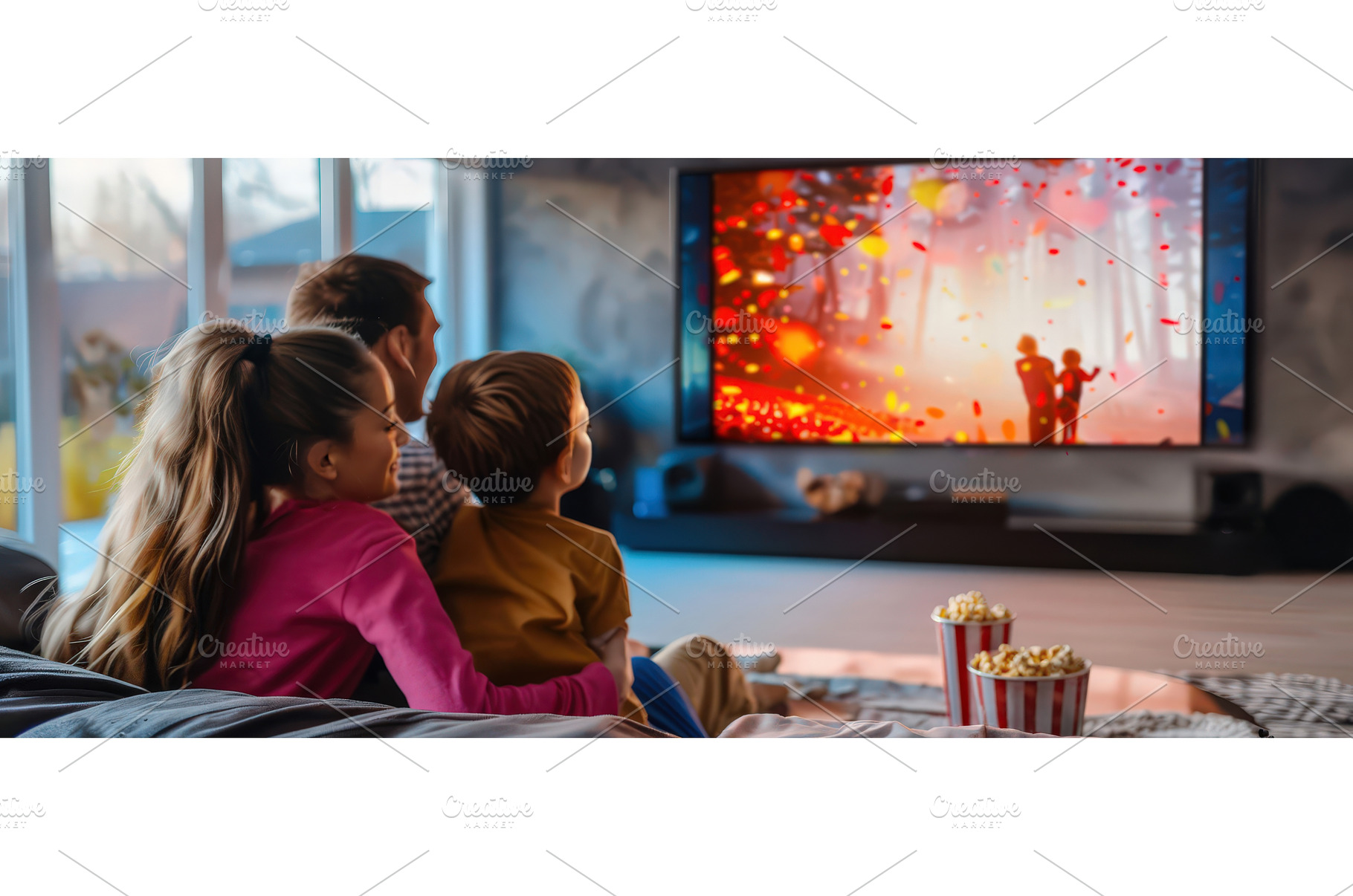 Family enjoying movie night with, a Person Photo by piter.goskov
