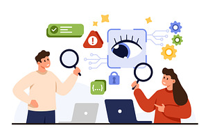 Cyber Security Engineers Analyzing, a Technology Illustration by Flashvector