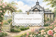 English Cottage Garden in Watercolor, a Decorative Illustration by Euonia Meraki (Thumbnail 1 of 20)