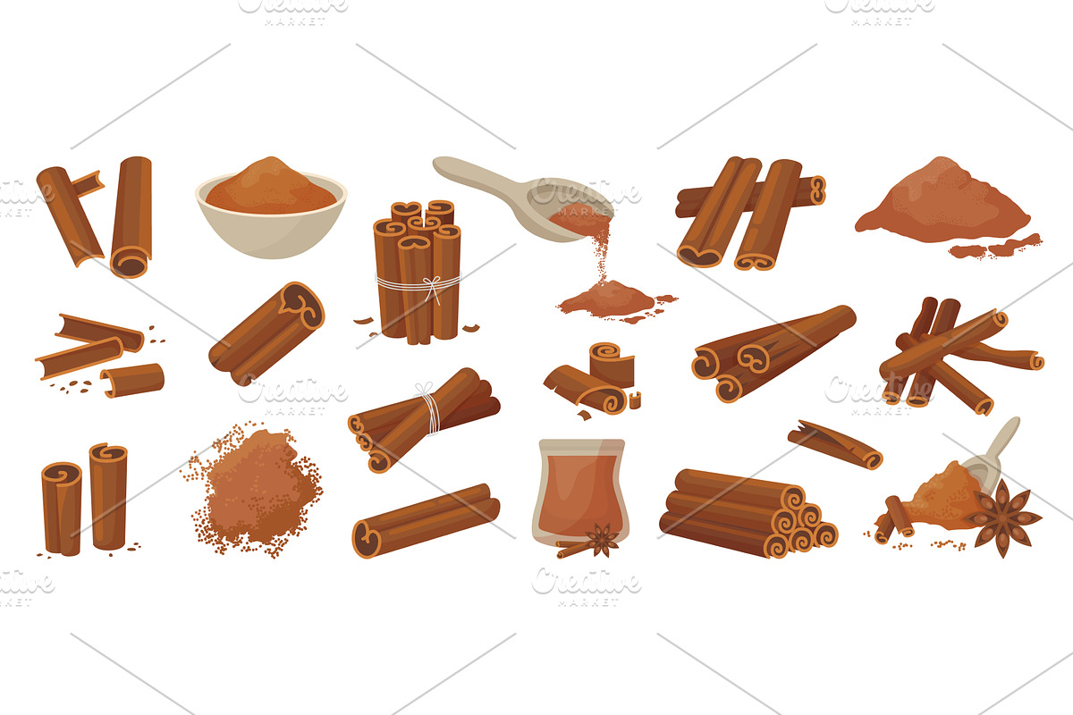 Cinnamon spices in sticks and powder, a Graphic by Valerie Bodnar