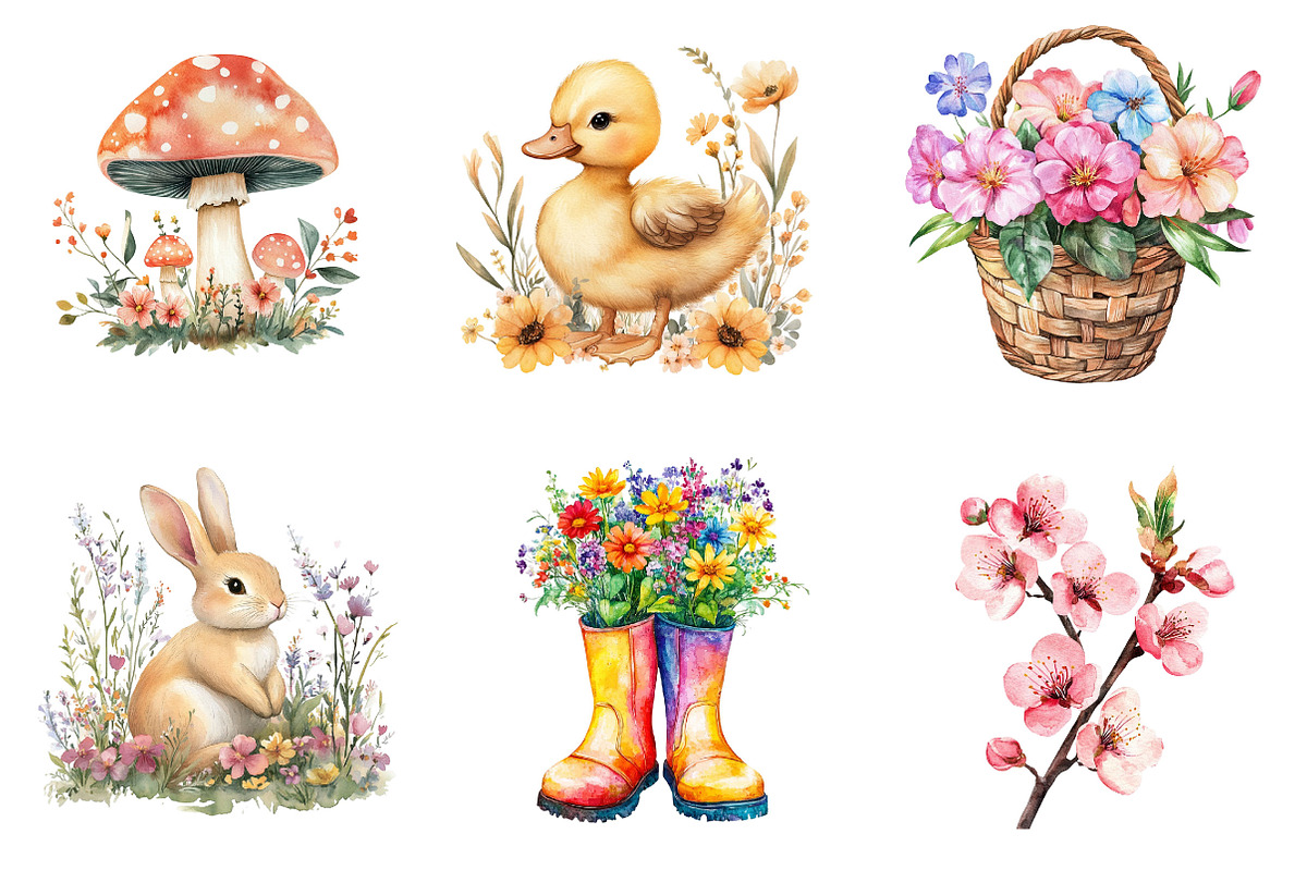 Watercolor Springtime Clipart PNG, an Illustration by Designking (Photo 2 of 5)