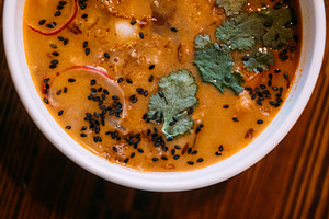 Sesame soup hot meal broth bowl dining spicy food, a Food & Drink Photo by Photo Drive Studio
