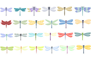 Dragonfly Icons Set Cartoon Vector