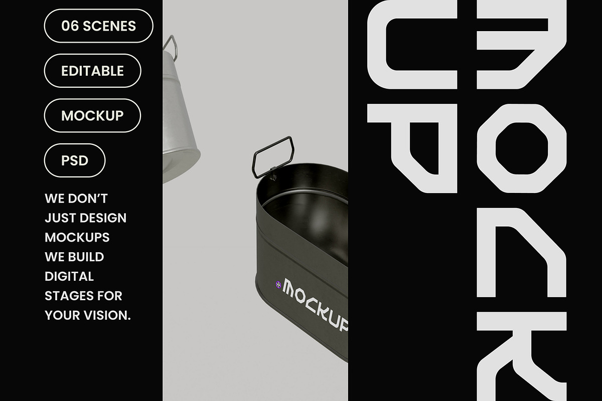 Oval Metal Bucket Mockup, a Household Mockup by hiddemaru (Photo 4 of 4)