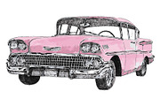 Classic American Vintage Car Drawing, an Illustration by Doggy Days (Thumbnail 2 of 9)