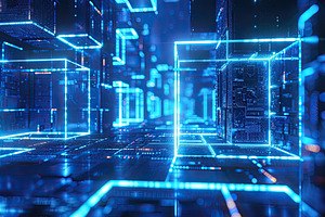 Energy background with glowing blue, a Photo by LOGOCREATIVE