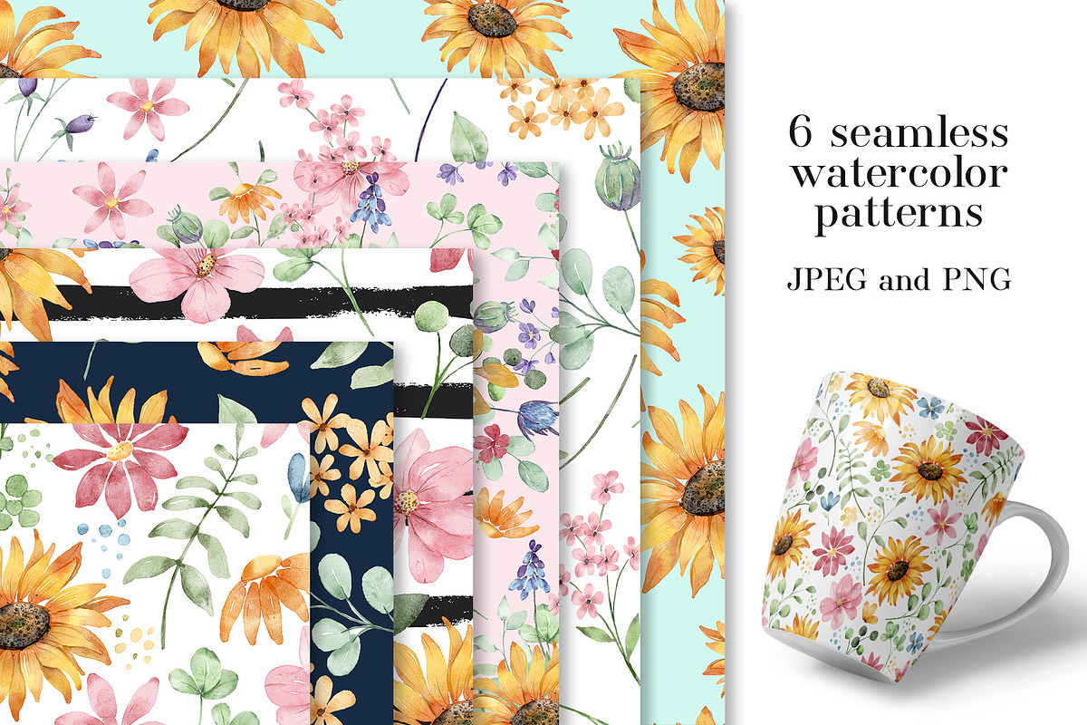 Digital paper, sunflower patterns, a Pattern Graphic by Larisa Maslova (Photo 1 of 4)