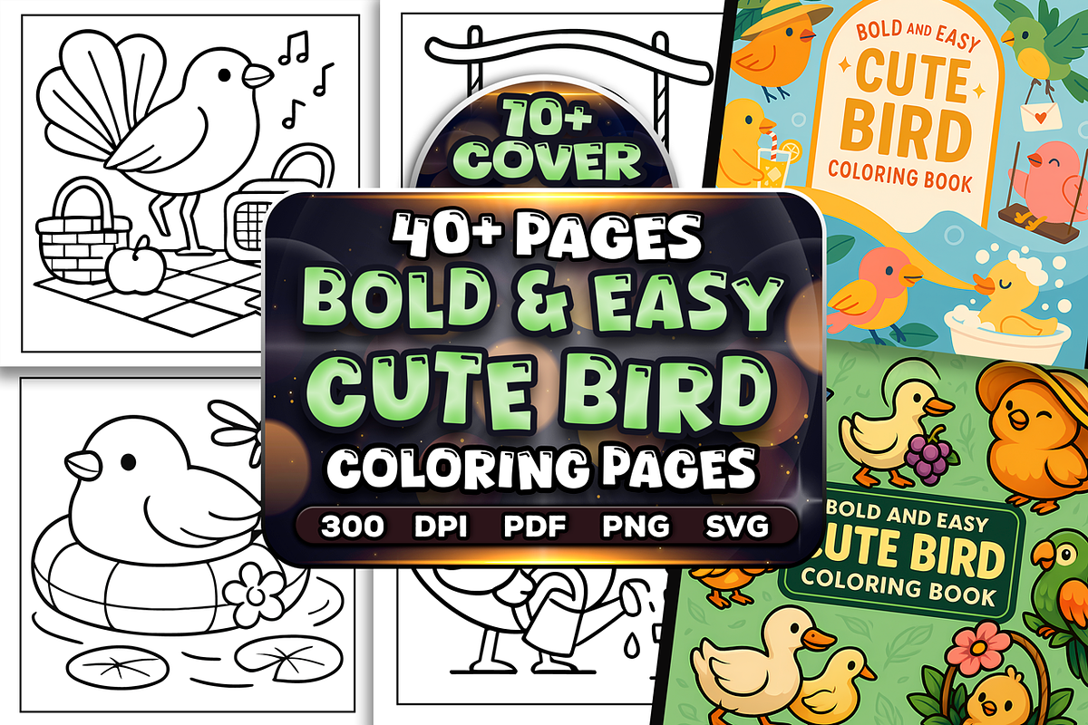 Bold Easy Cute Bird Coloring Pages, an Animal Illustration by Craftsbeefy (Photo 1 of 4)