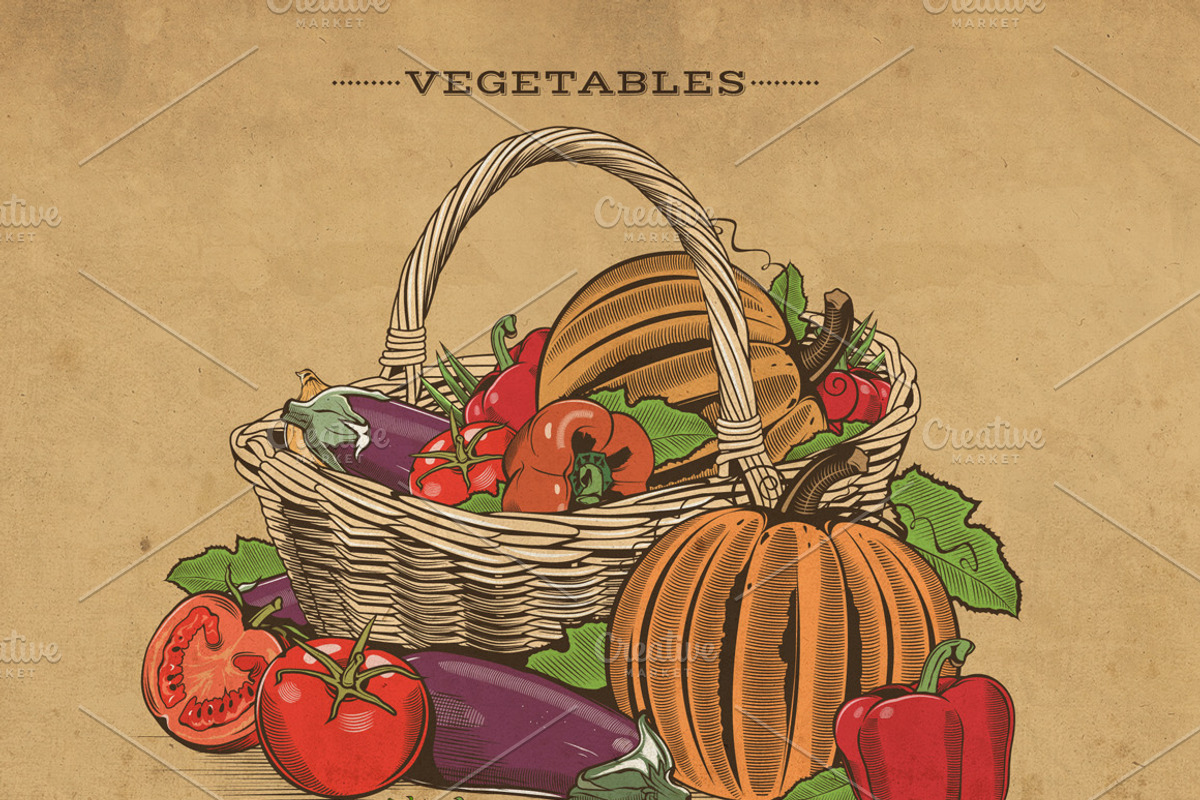 Vintage Fruits & Vegetables Baskets, an Object Graphic by ConceptCafe (Photo 6 of 7)