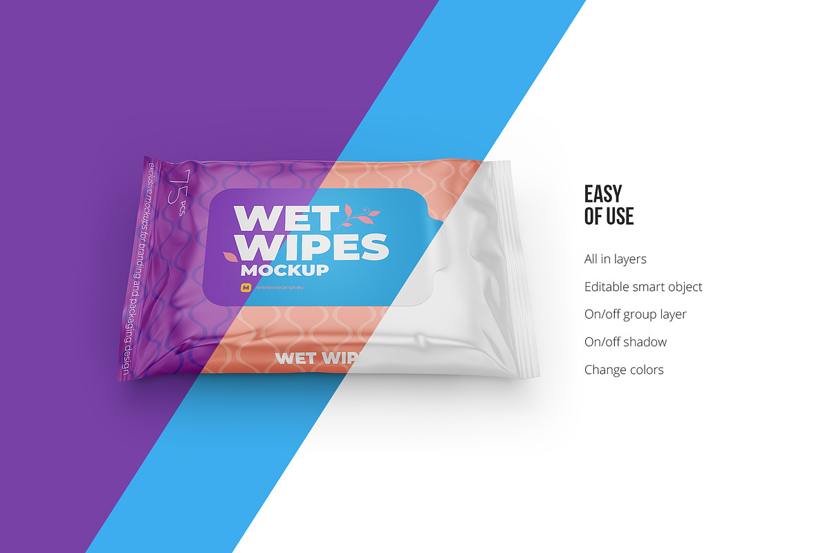 Wet wipes mockup. Half side view, a Packaging Mockup by easymock (Photo 3 of 7)