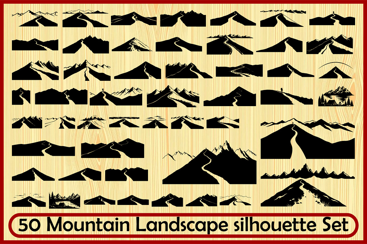 Mountain Landscape Silhouette Set, an Object Illustration by Designer_Momina (Photo 1 of 9)