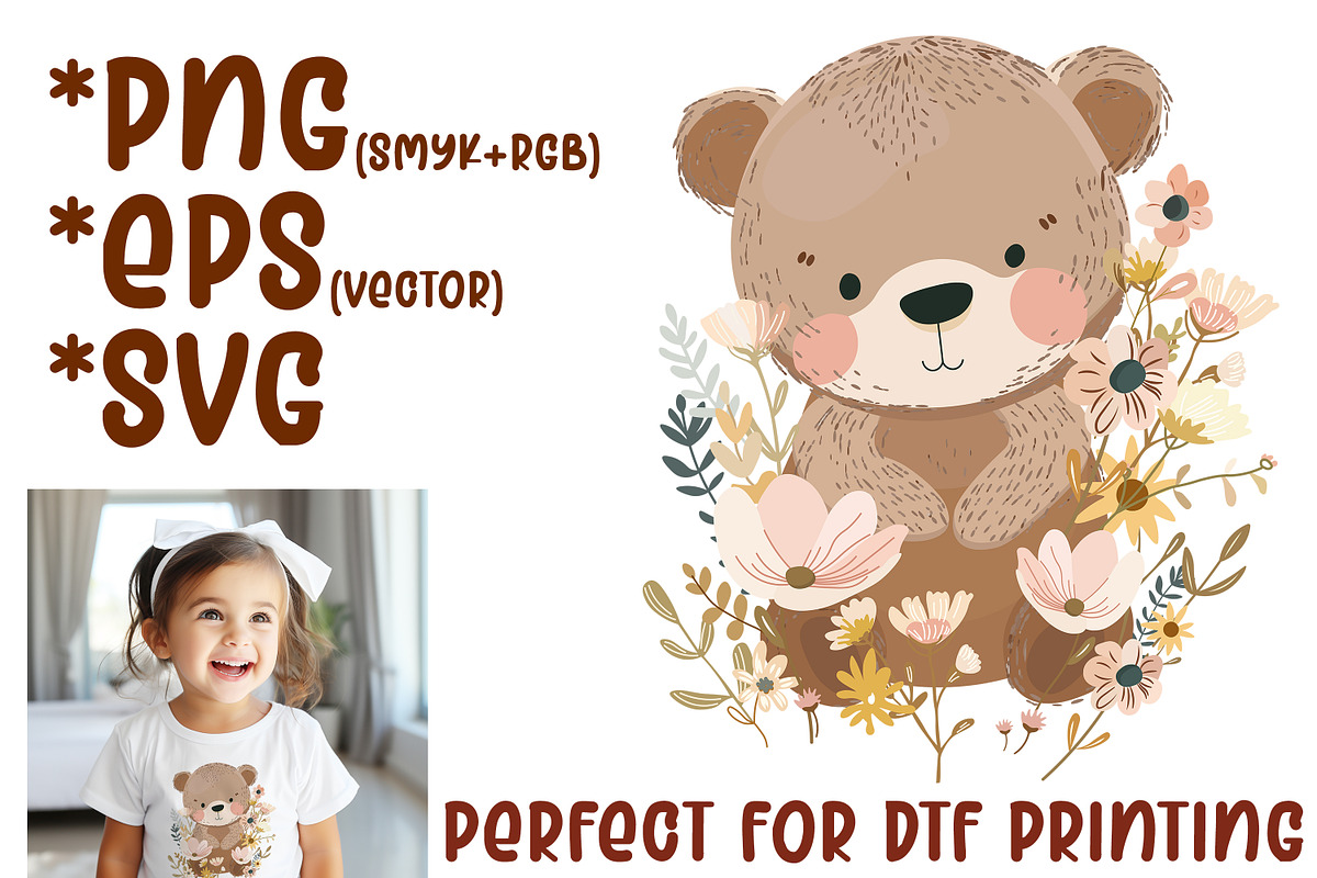 Baby Bear DTF printing PNG SVG EPS, an Animal Illustration by Big Squirrel