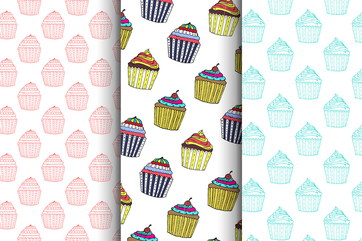 Cupcakes Seamless Doodle Patterns, a Pattern Graphic by Lukino (Photo 5 of 5)