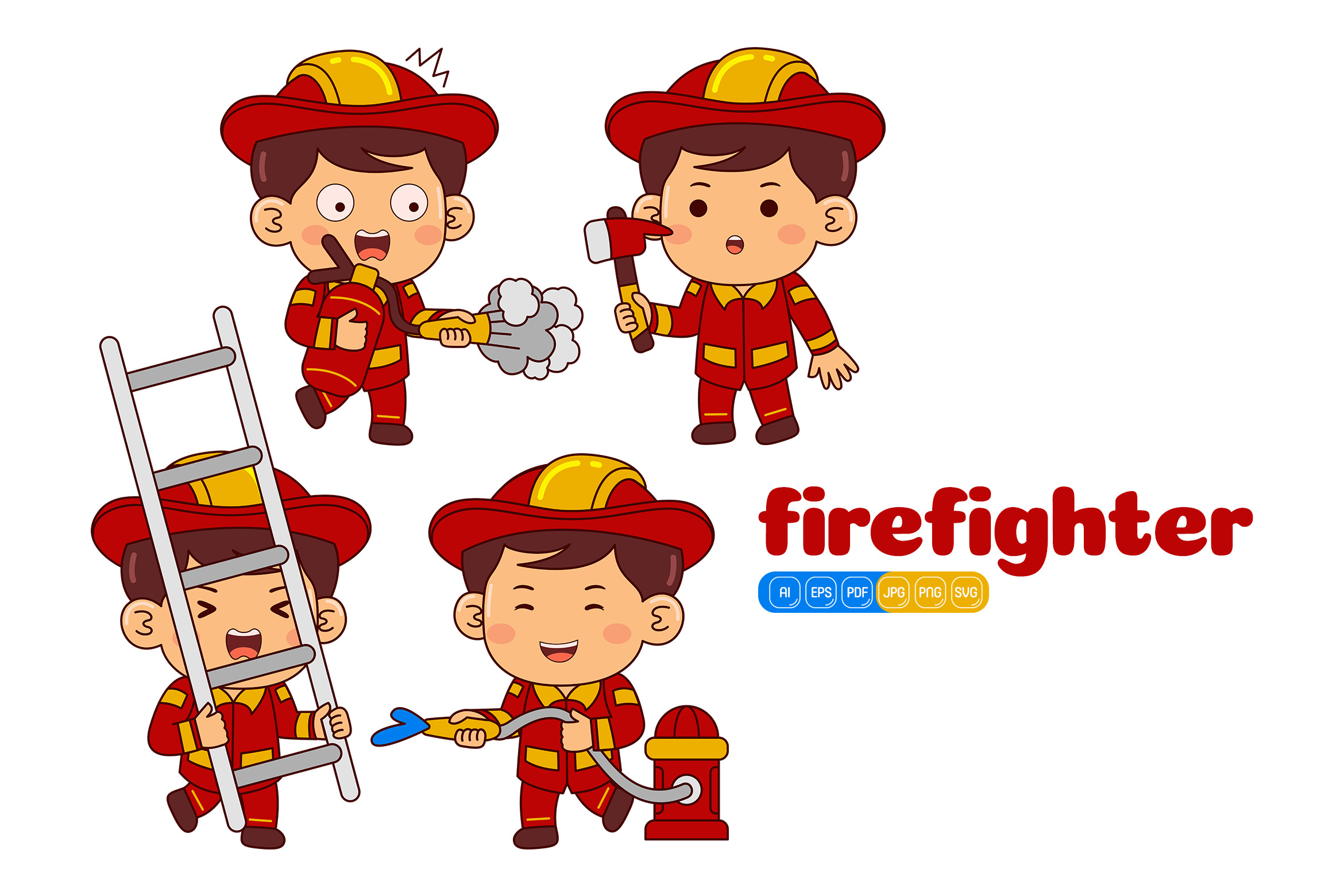 Cute Firefighter Boy Vector Pack #02, an Object Illustration by MEDZ