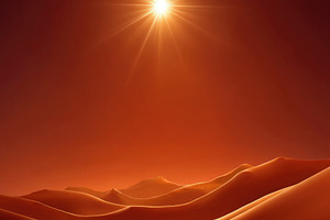 Dramatic desert dunes under blazing sun with orange sky and vert, a Beauty & Fashion Photo by José Manuel Gelpi