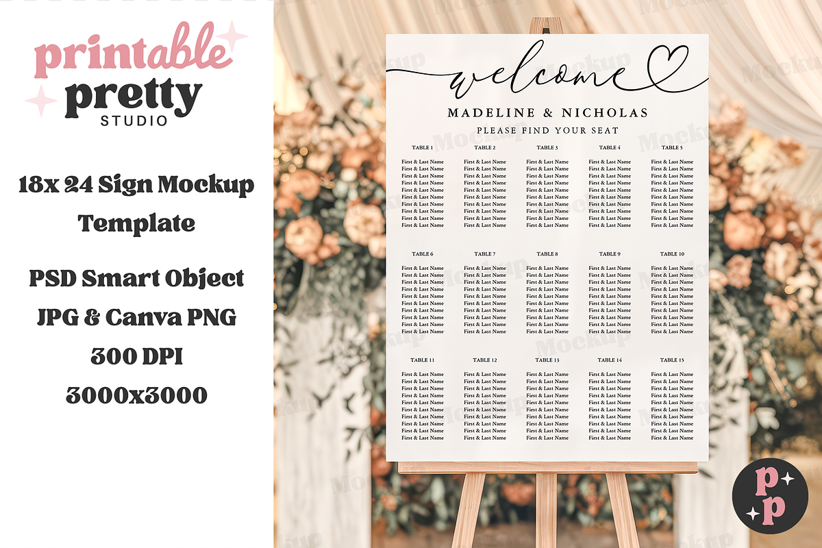Peach Floral Wedding Sign Mockup PSD, a Product Mockup by Printable Pretty Studio (Photo 7 of 9)