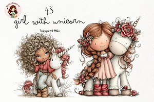 Girl With Unicorn Watercolor Clipart, a Person Illustration by Nicolle's Colorful Art
