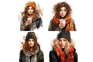 Watercolor Winter Girl Cliparts