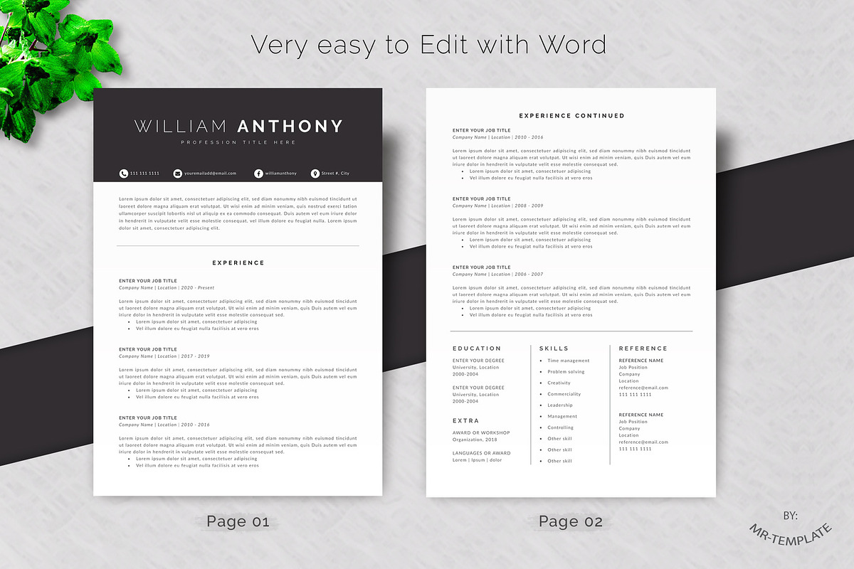 Resume /Cv Template 4 Pages Word, a Resume Template by Mr-Template (Photo 2 of 5)