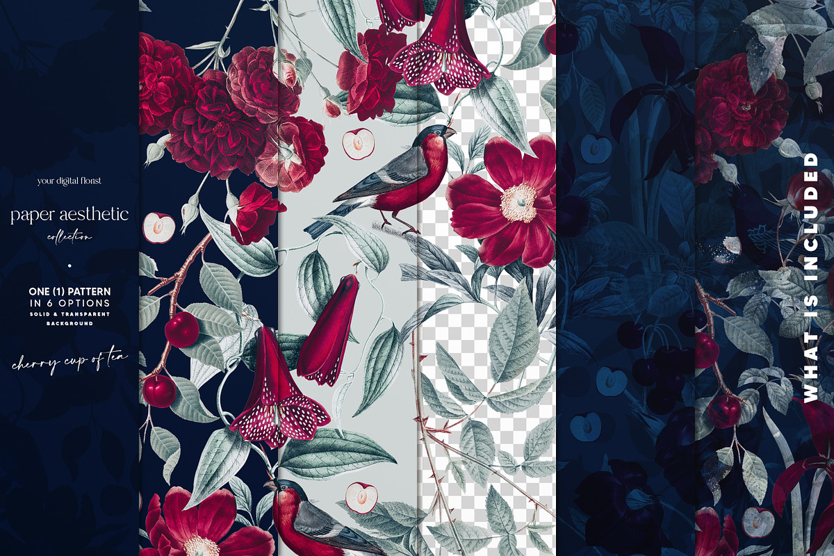 Cherry Rose Sage Floral Pattern, a Pattern Graphic by paper aesthetic (Photo 5 of 9)