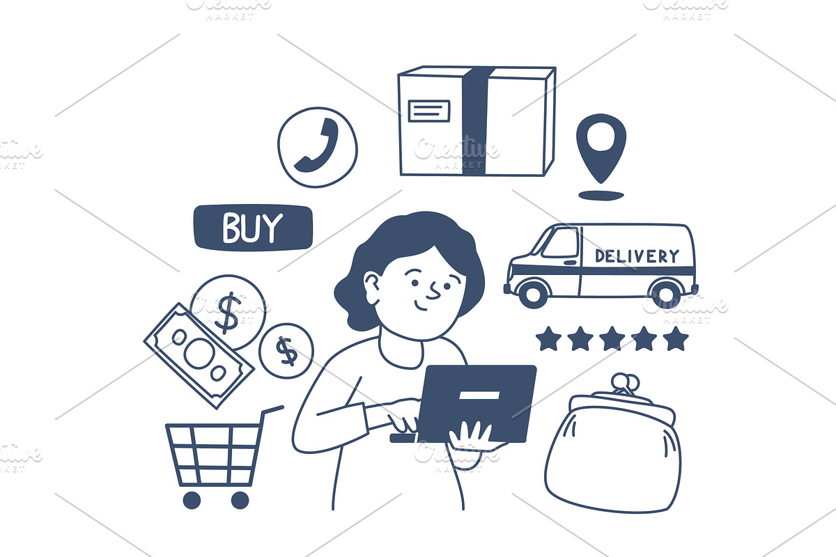 Female online shopping. Woman buy, a Technology Illustration by LadadikArt