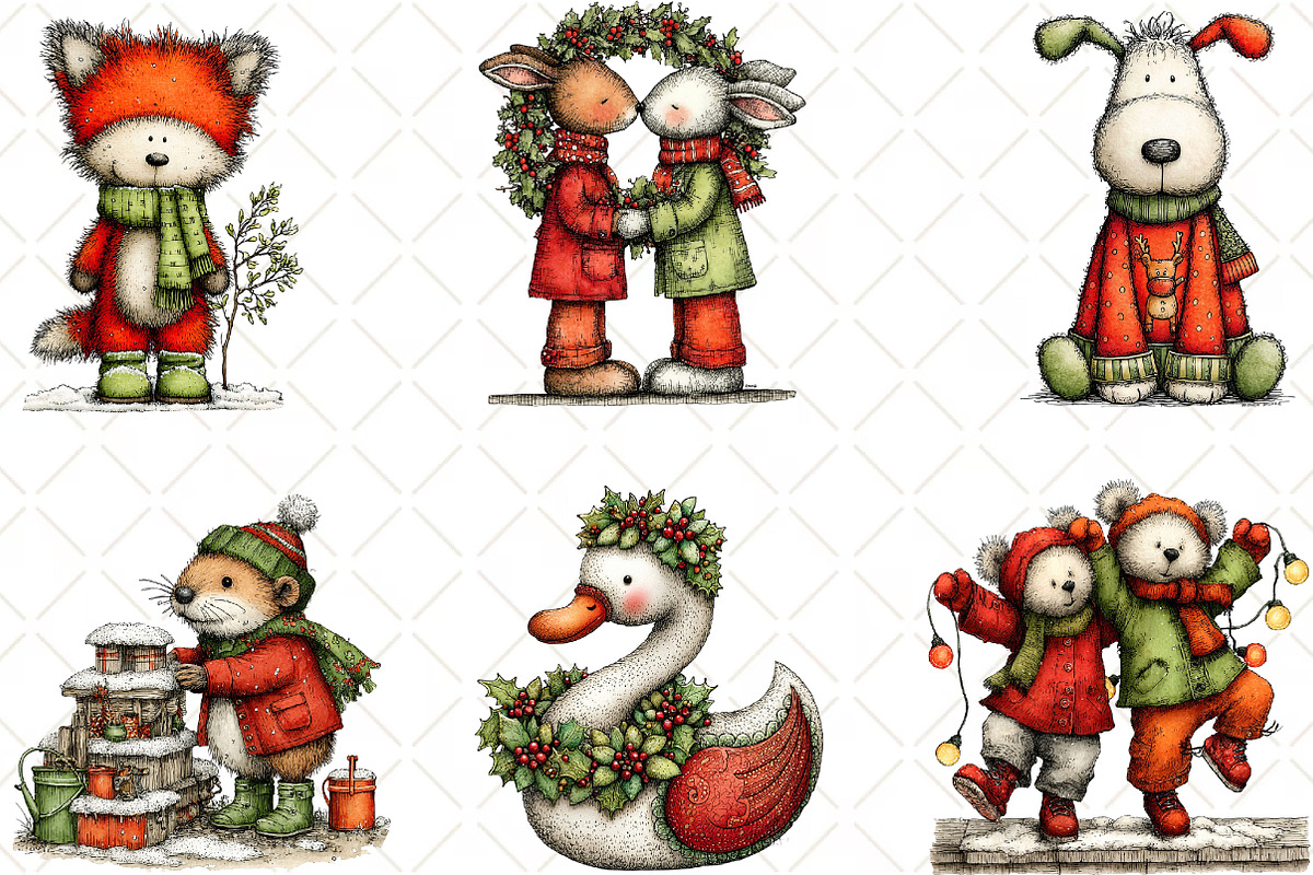 Whimsical Christmas Animal Clipart, an Illustration by Black Bird Studio (Photo 3 of 6)