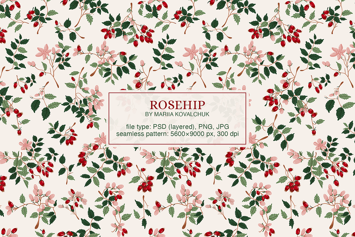 Rosehip Elegant Romantic Pattern, a Pattern Graphic by Mariia Kovalchuk (Photo 2 of 13)