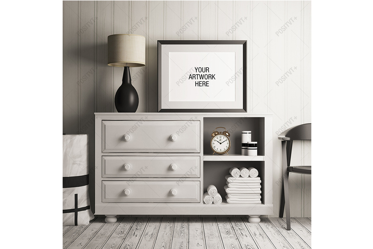 Poster Frame Mockup White Dresser, a Print Template by positvtplus