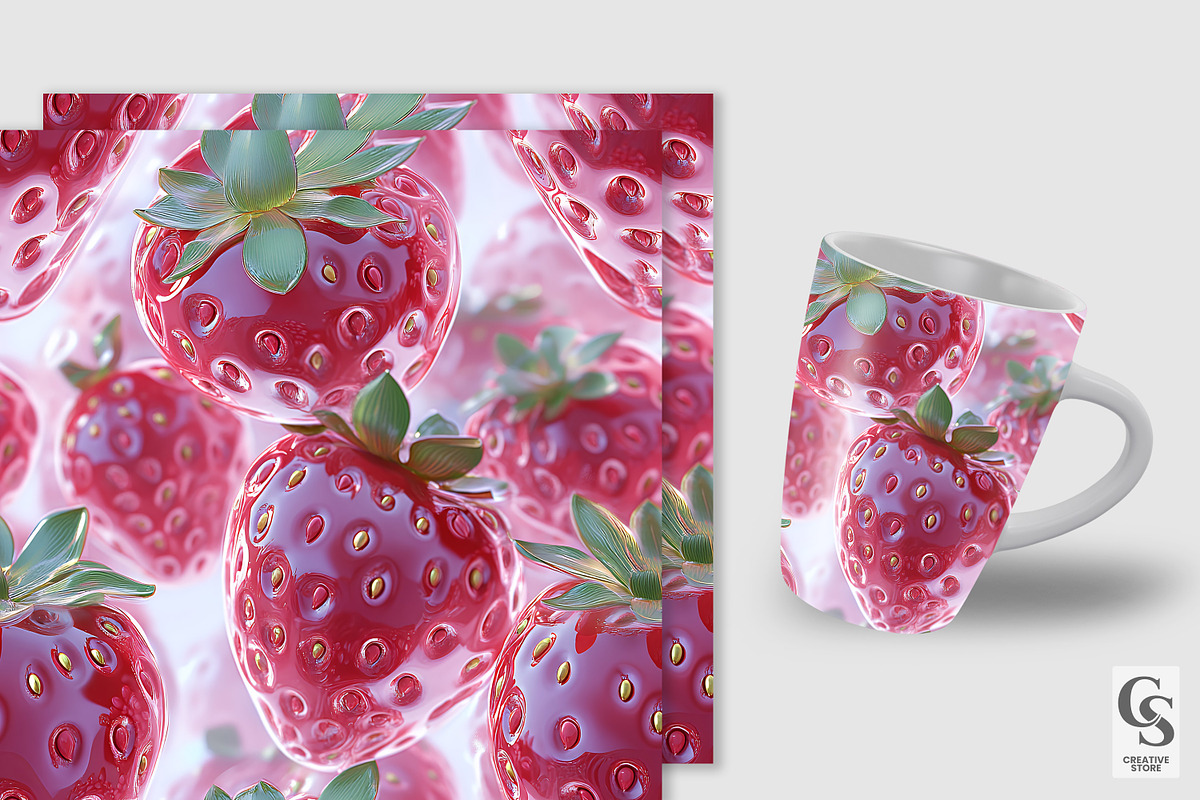 3D Glossy Red Strawberry Patterns, a Pattern Graphic by Creative Store (Photo 3 of 5)