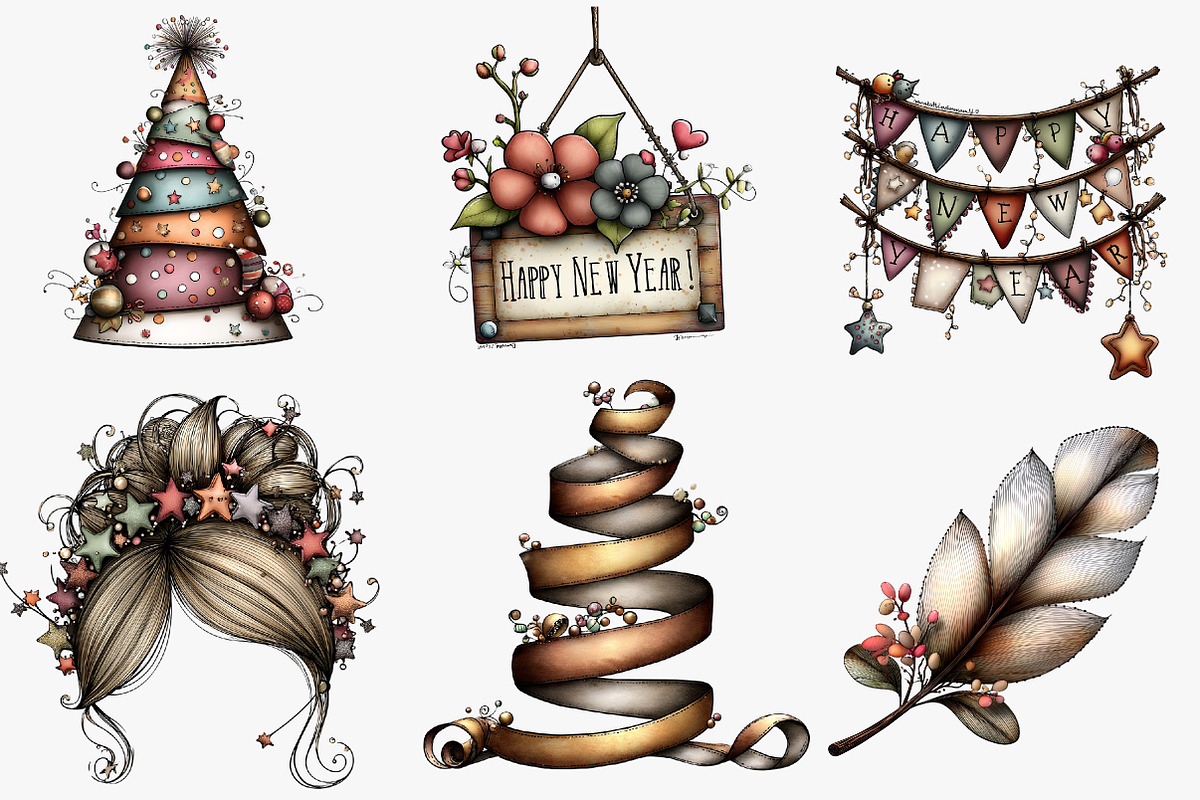 Watercolor Happy New Year Clipart, an Illustration by CreationArt (Photo 5 of 5)