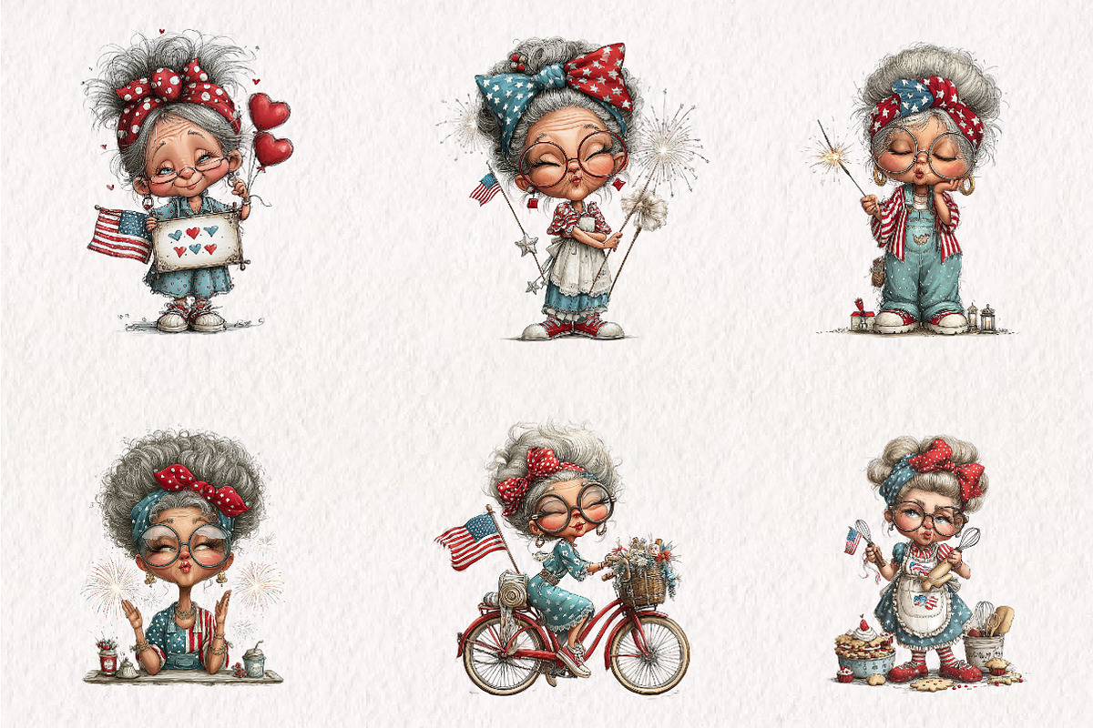 Whimsical Patriotic Grandma Clipart, an Animal Illustration by CreationArt (Photo 4 of 7)